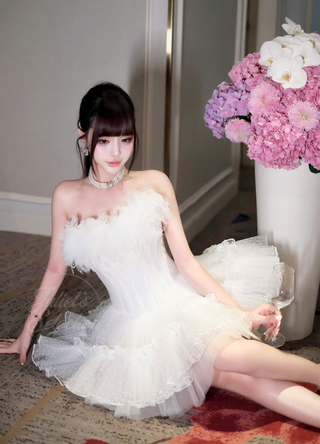 P0198 Pure White Mini Dress