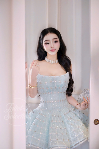 A421 Sparkling Blue Mini Gown