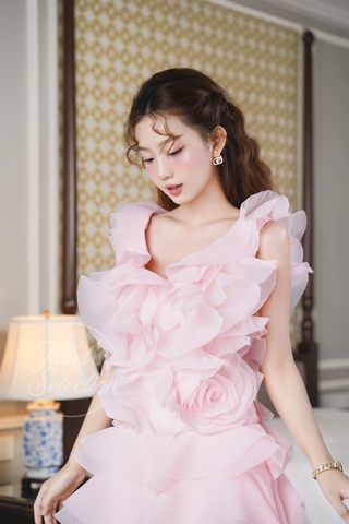 B443 Rosette Ruffled Dress