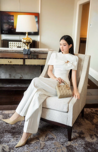 B550 White Peplum Set