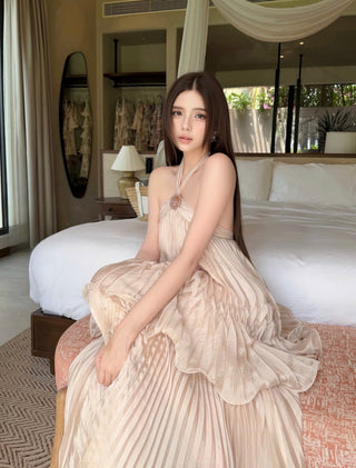 P0407 Pleated Maxi Dress