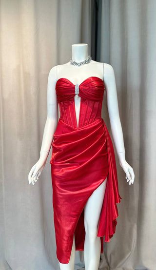 AA0096 VERMILION SATIN DRESS